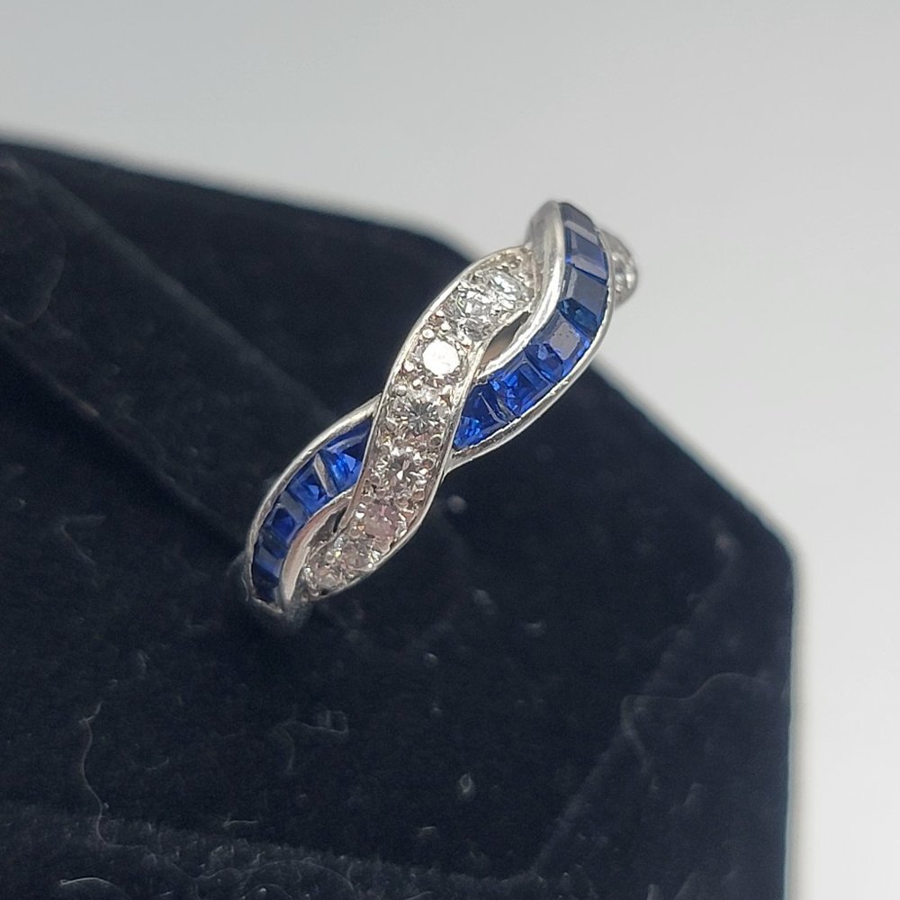 Platinum Sapphire & Diamond woven ring